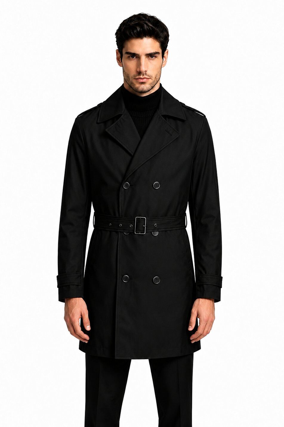 Grossiste KYMAXX - Trench-coat homme long et ceinturé