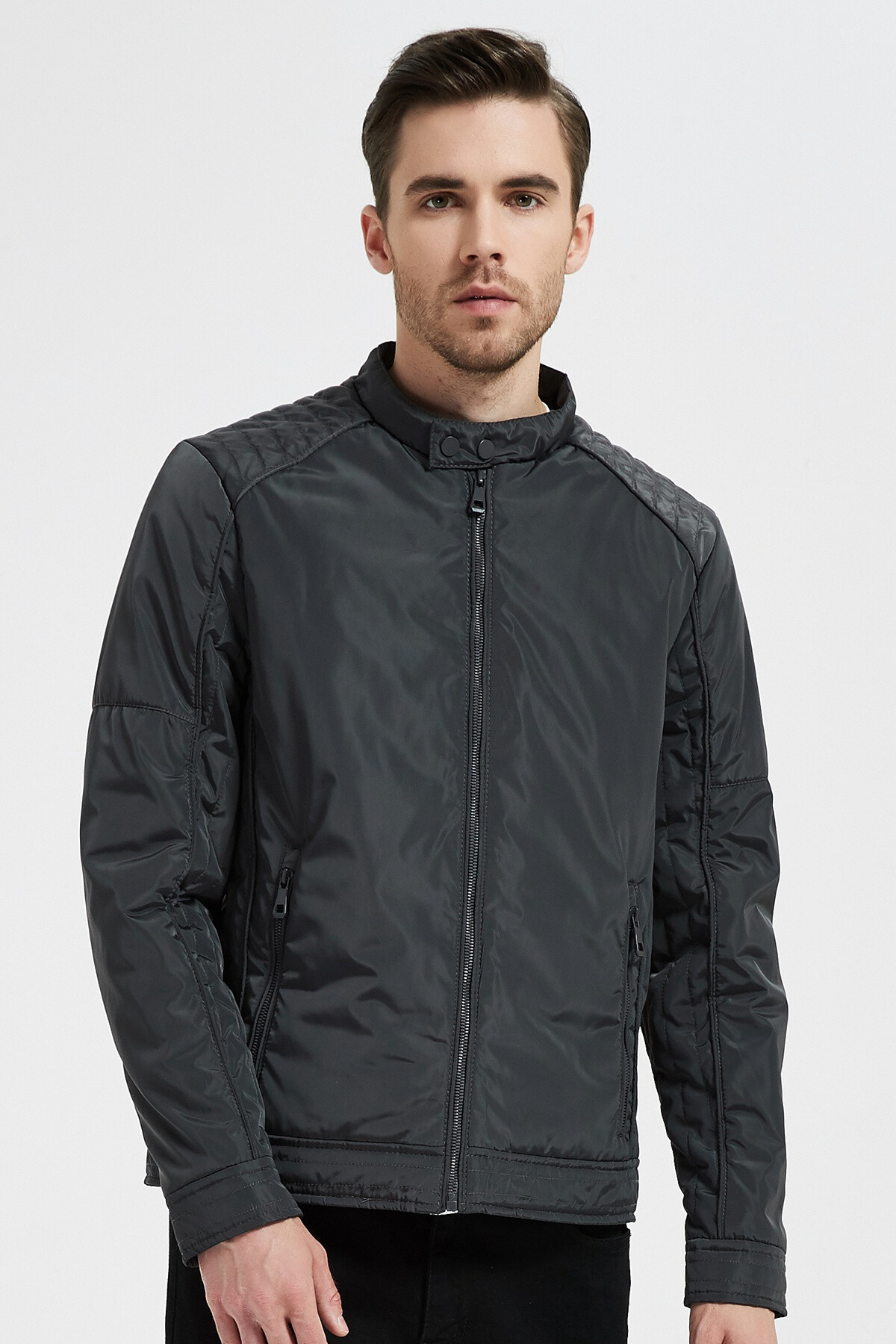 Grossiste KYMAXX - Blouson de mi-saison Col officier Matière déperlante