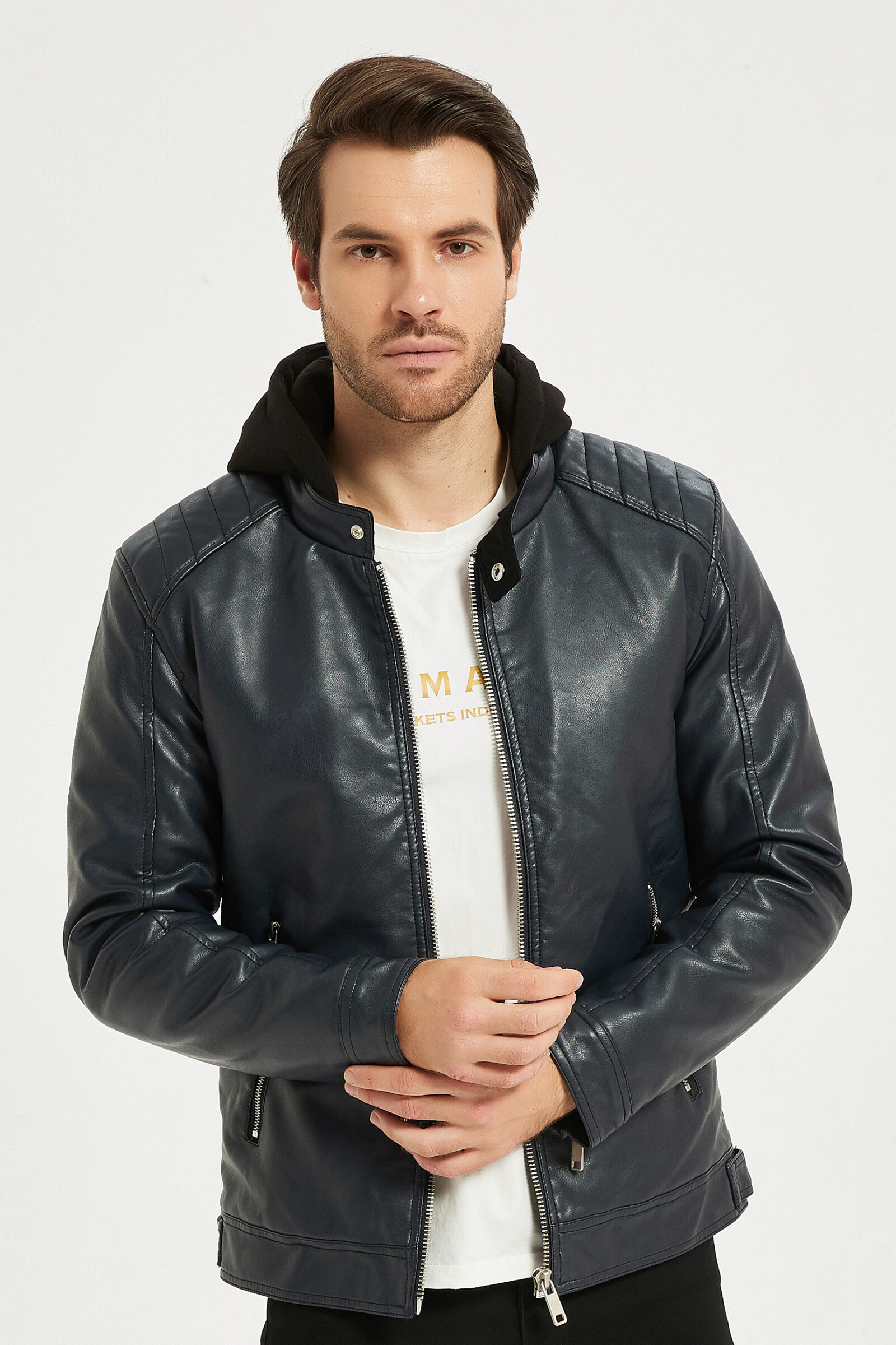Wholesaler KYMAXX - Removable hood biker jacket