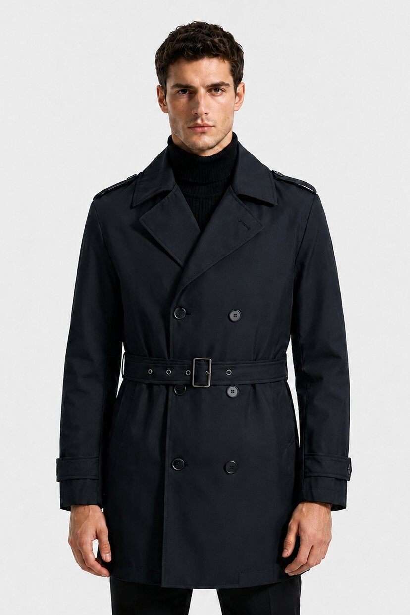 Grossiste KYMAXX - Trench-coat homme long et ceinturé