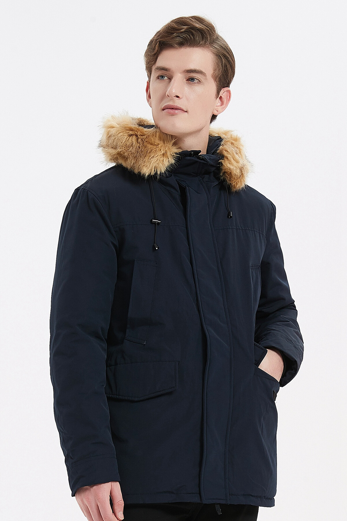 Grossiste KYMAXX - Parka mi-longue Matière déperlante Capuche fourrure amovible