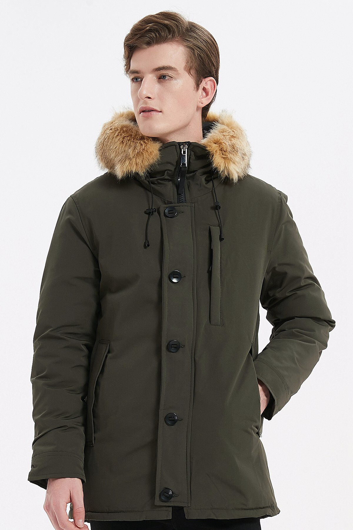 Grossiste KYMAXX - Parka mi-longue Matière déperlante Capuche fourrure amovible