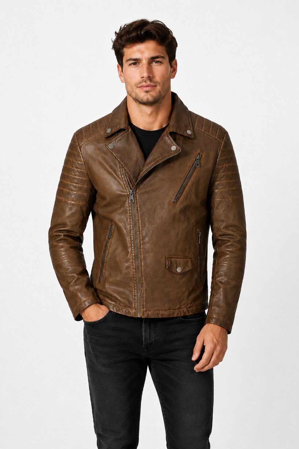 Grossiste KYMAXX - Blouson biker similicuir