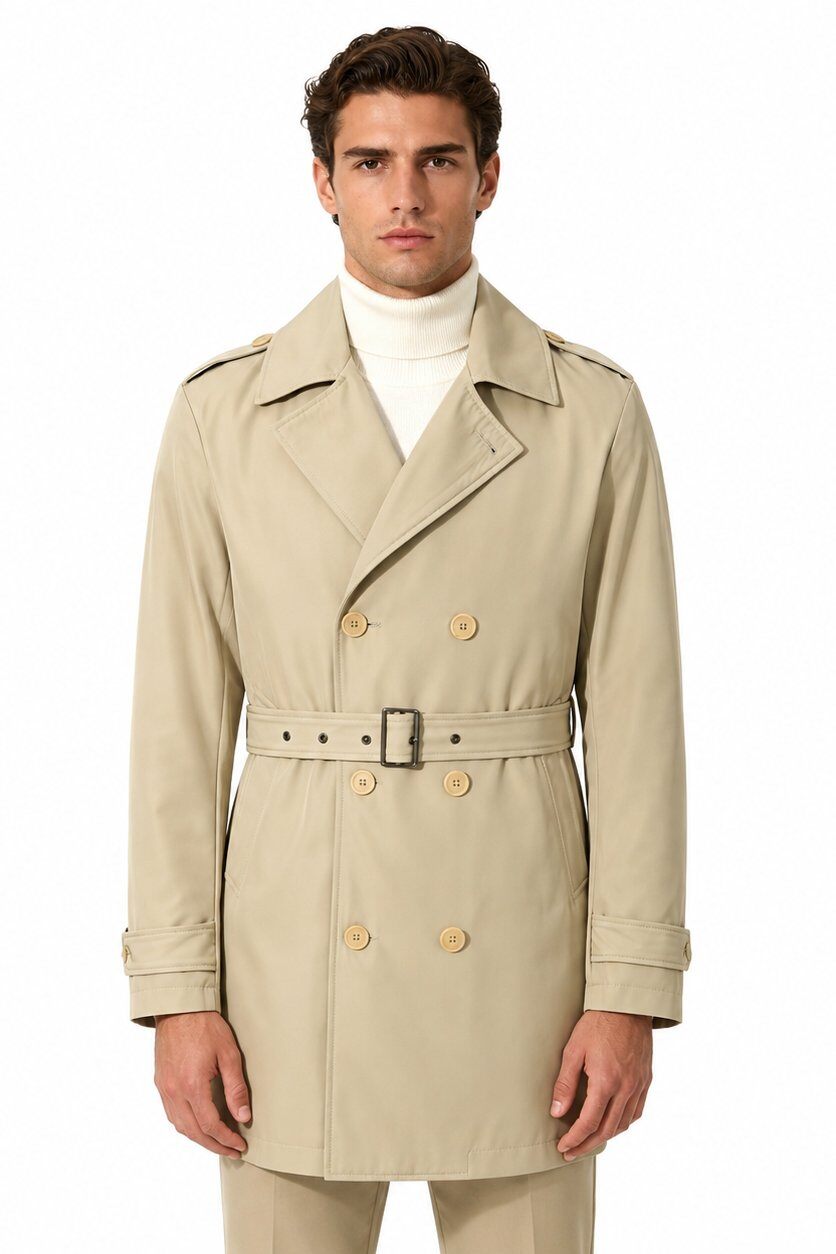 Grossista KYMAXX - Trench-coat lungo da uomo con cintura