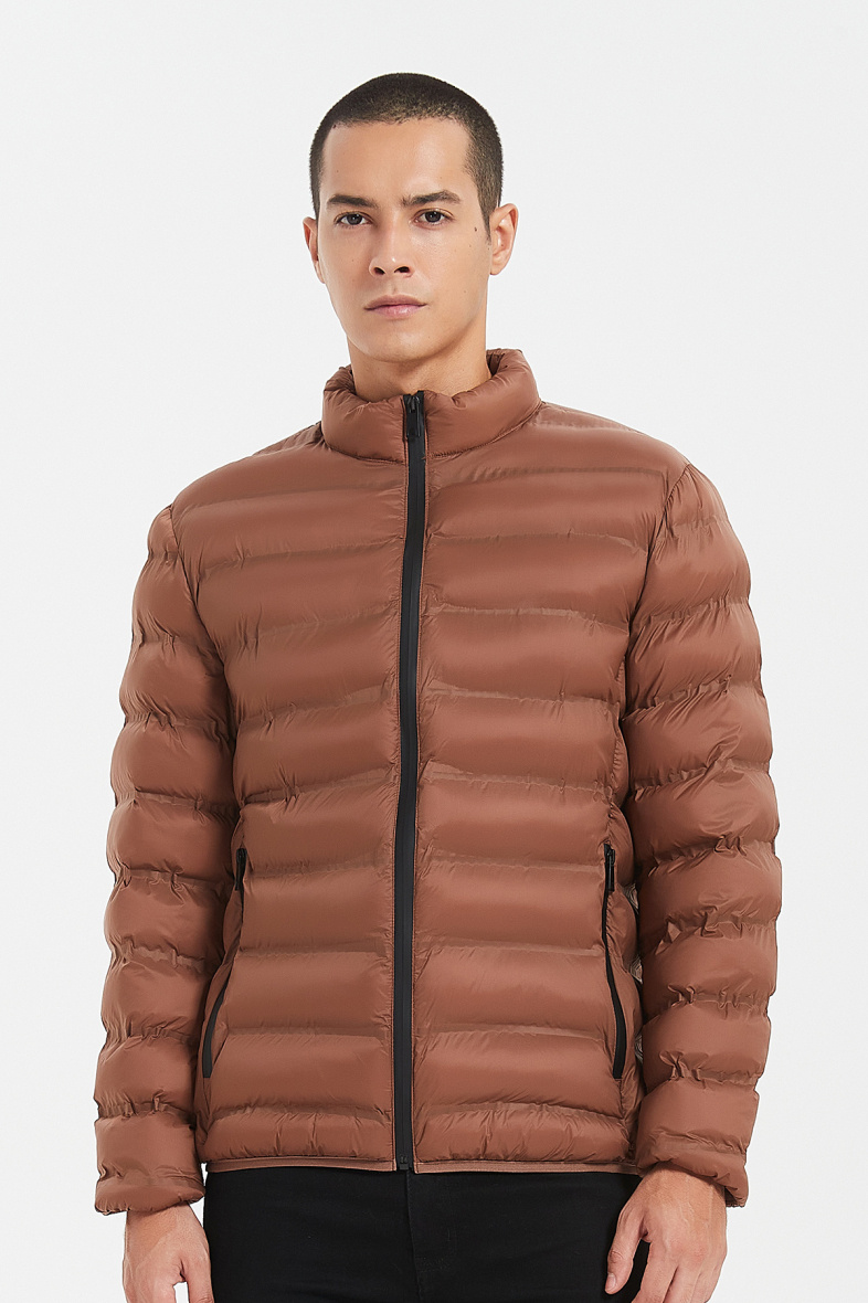 Wholesaler KYMAXX - Lightweight down jacket with strip quilting and zipped pockets