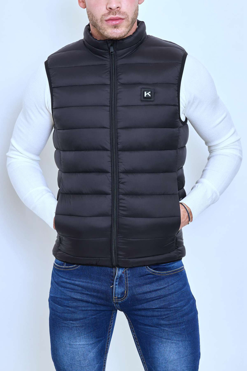 Wholesaler KYMAXX - Heated sleeveless down jacket with logo on the chest