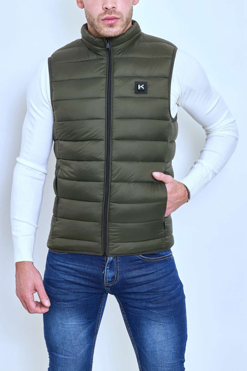 Wholesaler KYMAXX - Heated sleeveless down jacket with logo on the chest