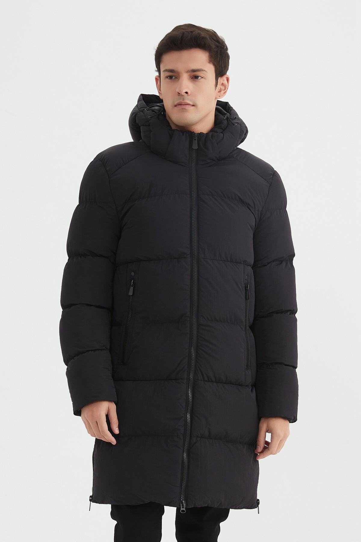 Wholesaler KYMAXX - Long plain quilted down jacket Hood