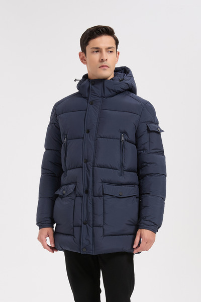 Grossiste KYMAXX - Doudoune bleu foncé homme à capuche Grossiste KYMAXX - Doudoune bleu foncé homme à capuche