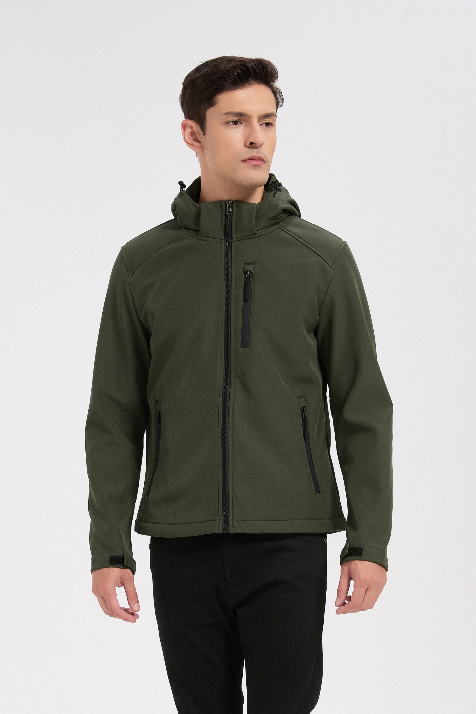 Grossiste KYMAXX - Veste softshell kaki homme à capuche