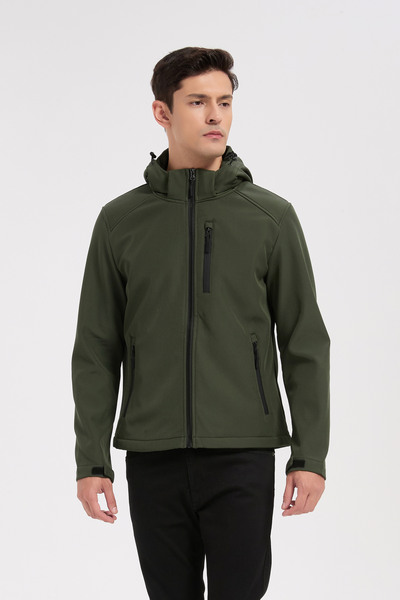 Grossiste KYMAXX - Veste softshell kaki homme à capuche Grossiste KYMAXX - Veste softshell kaki homme à capuche