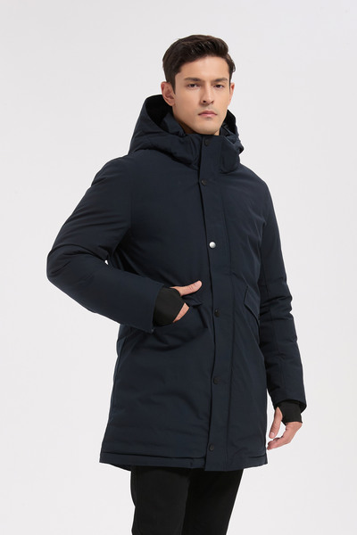 Mayorista KYMAXX - Parka larga azul marino para hombre con capucha Mayorista KYMAXX - Parka larga azul marino para hombre con capucha