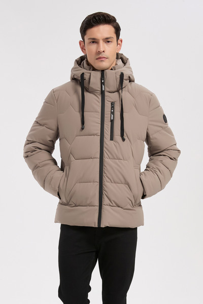 Grossiste KYMAXX - Doudoune beige homme à capuche Grossiste KYMAXX - Doudoune beige homme à capuche
