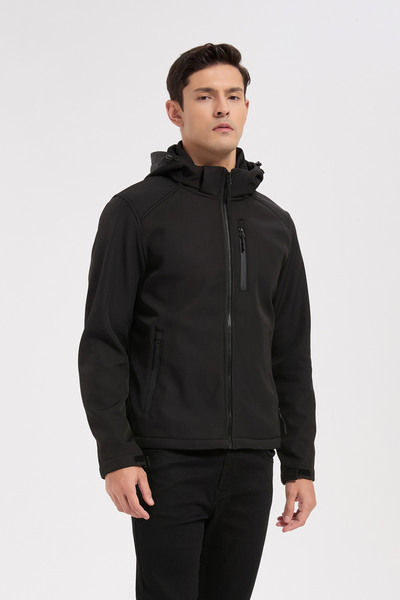 Grossiste KYMAXX - Veste softshell noir homme à capuche Grossiste KYMAXX - Veste softshell noir homme à capuche