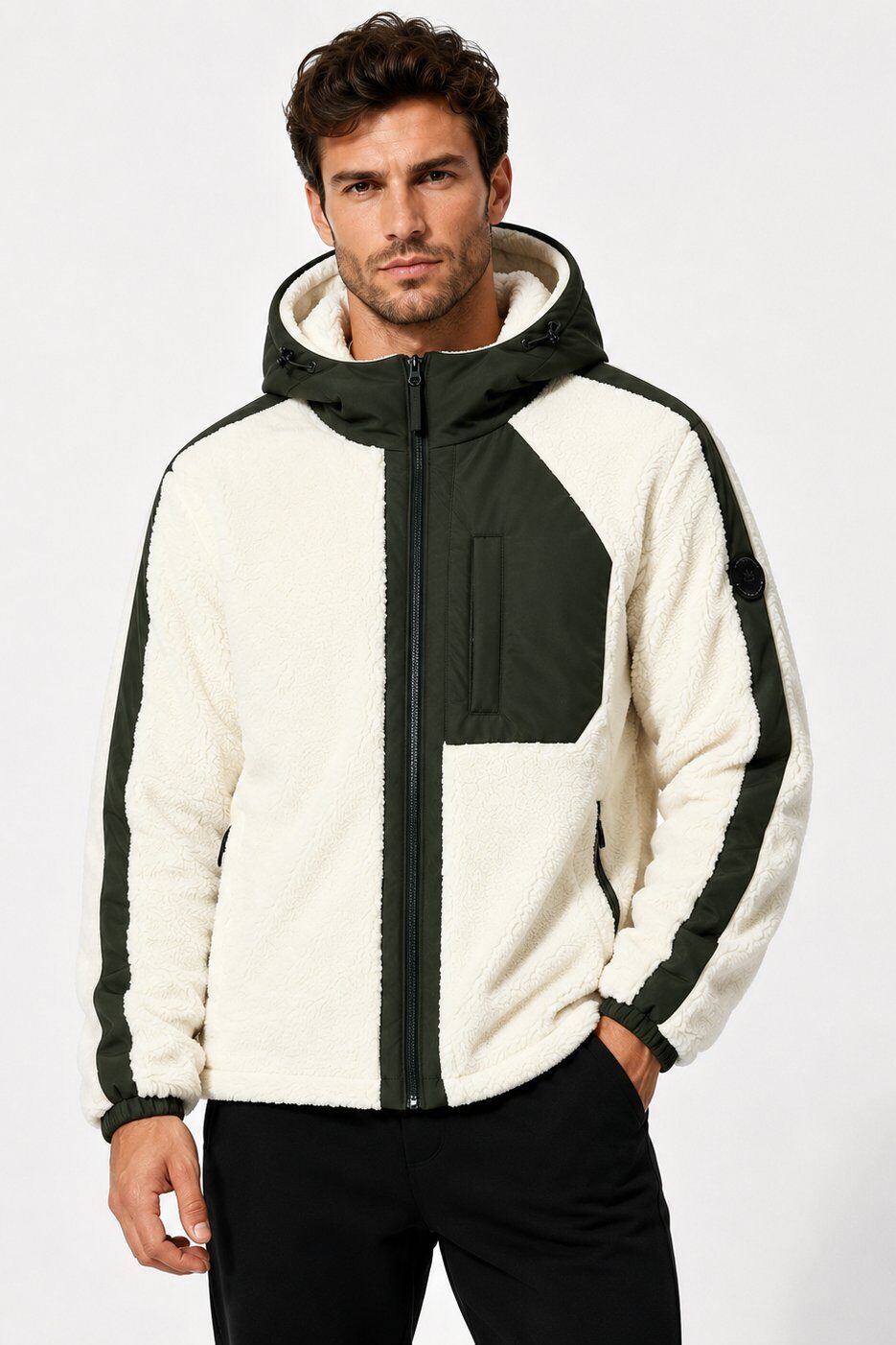 Großhändler KYMAXX - Herren-Fleece-Daunenjacke mit Kapuze