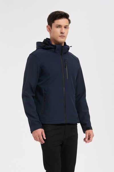Grossiste KYMAXX - Veste softshell marine homme à capuche Grossiste KYMAXX - Veste softshell marine homme à capuche