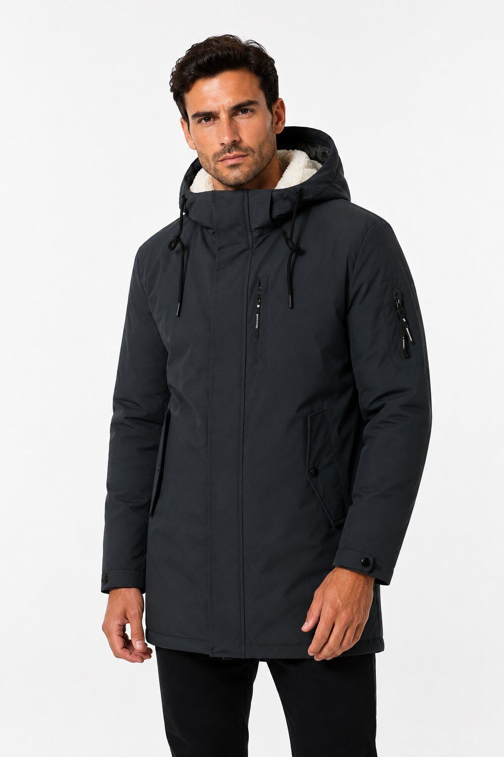 Grossiste KYMAXX - Parka longue homme doublée sherpa à capuche