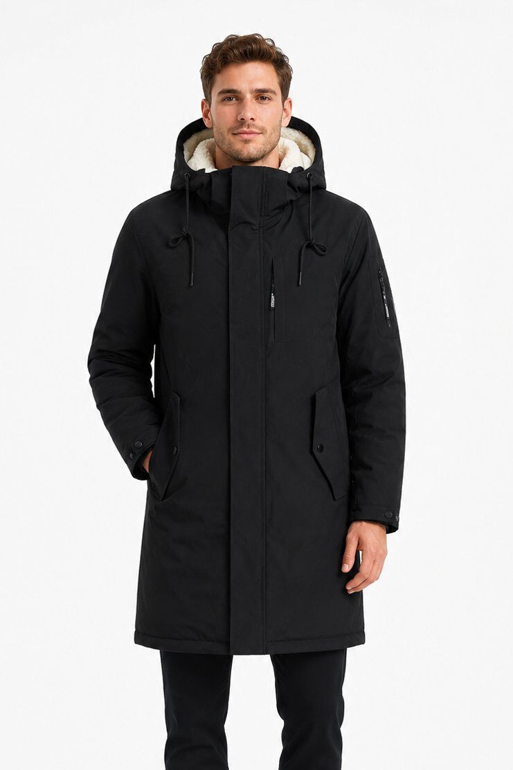 Grossiste KYMAXX - Parka longue homme doublée sherpa à capuche