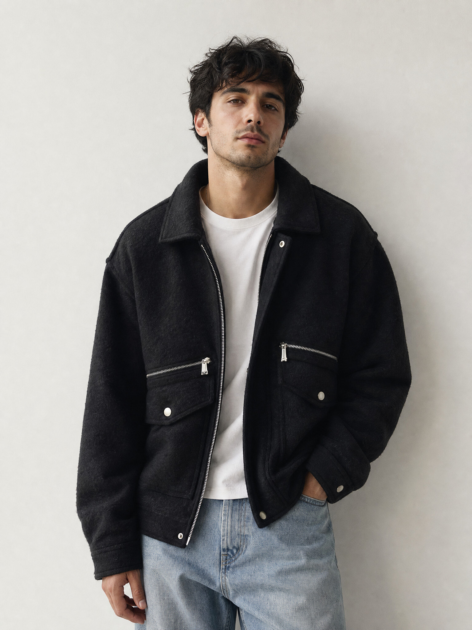 Grossiste KZR - Blouson Aviateur Tweed Bouclé Multi-Poches