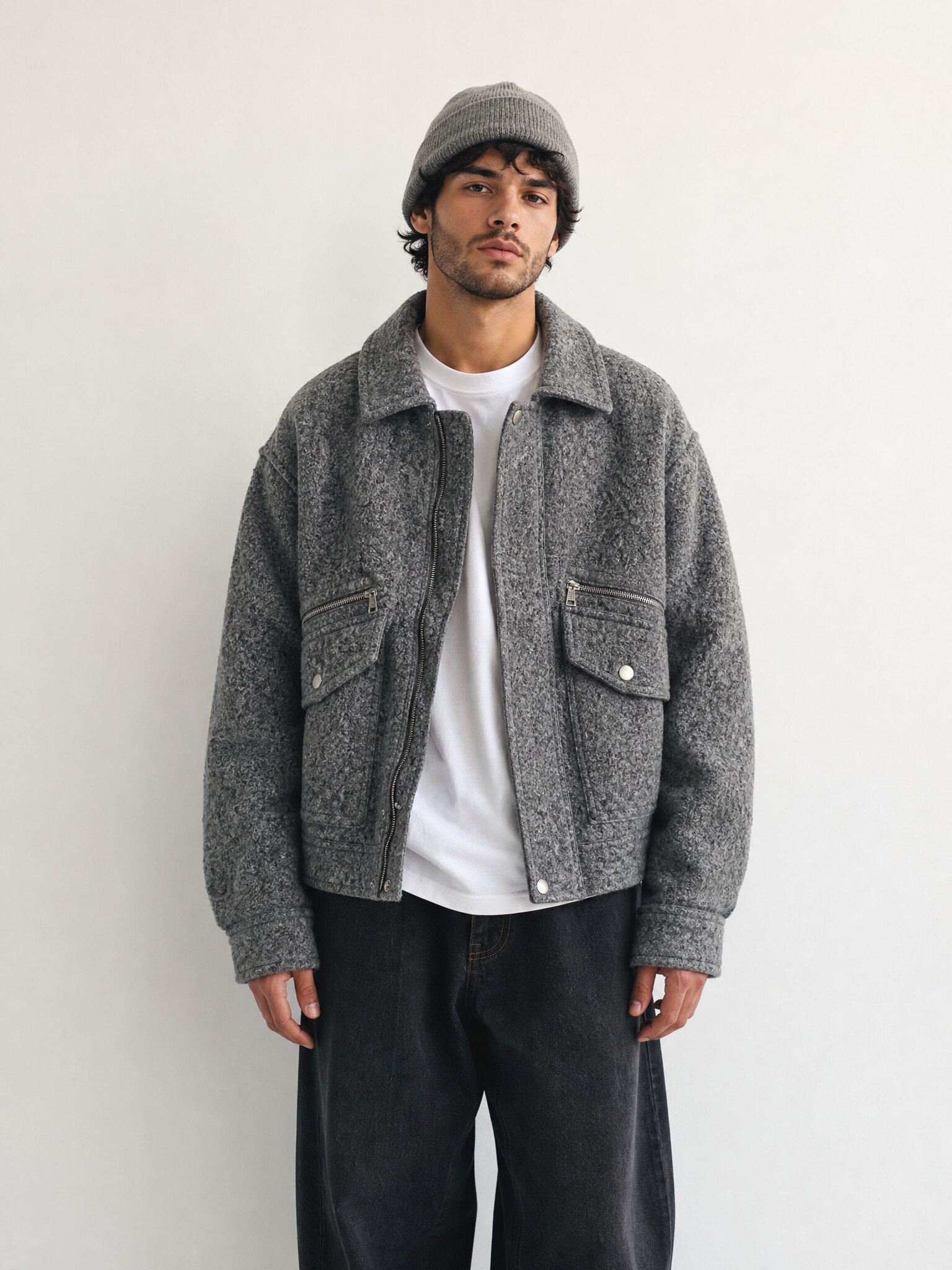 Grossiste KZR - Blouson Aviateur Tweed Bouclé Multi-Poches