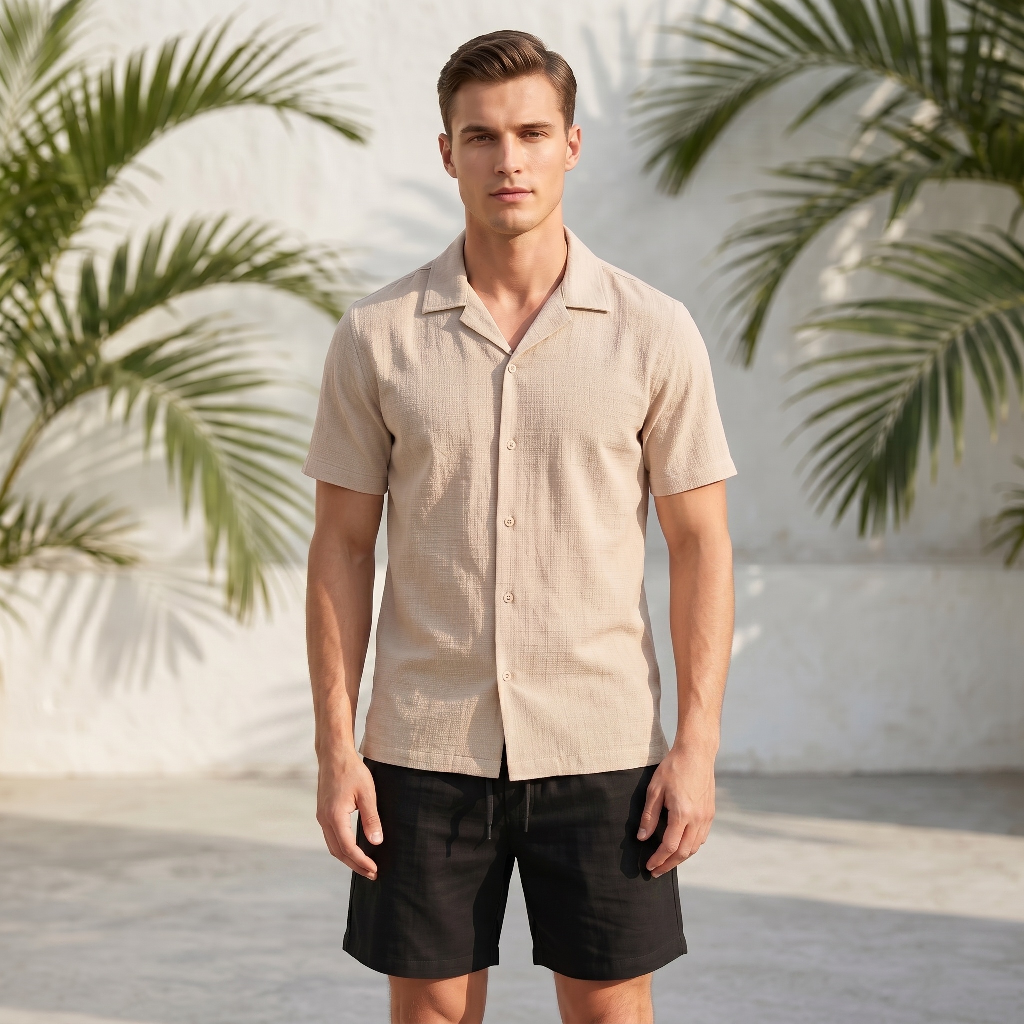 Wholesaler KZR - Textured Cuban Collar Shirt
