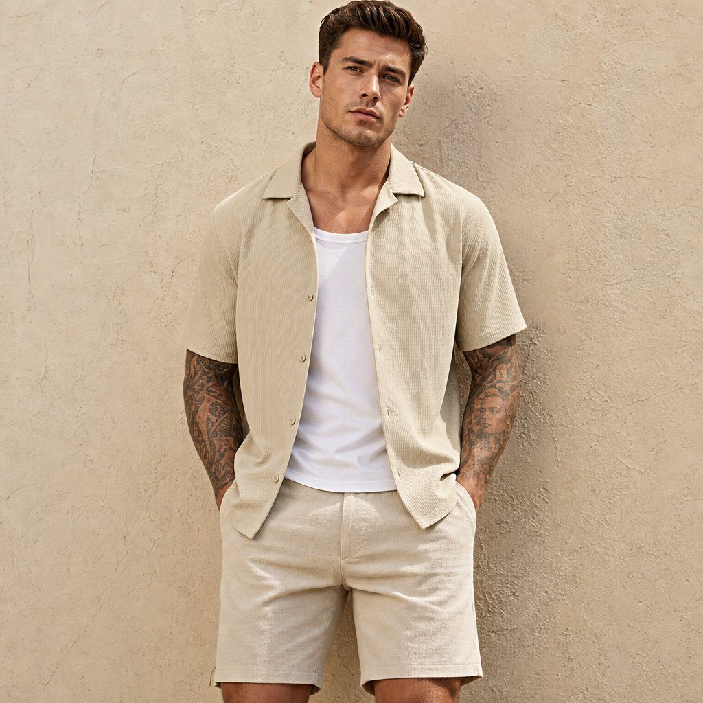 Großhändler KZR - Texturiertes Cuban Collar Hemd