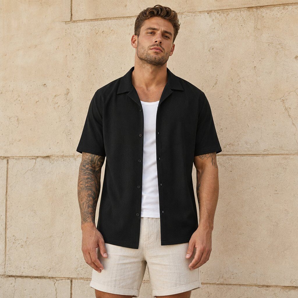 Wholesaler KZR - Textured Cuban Collar Shirt
