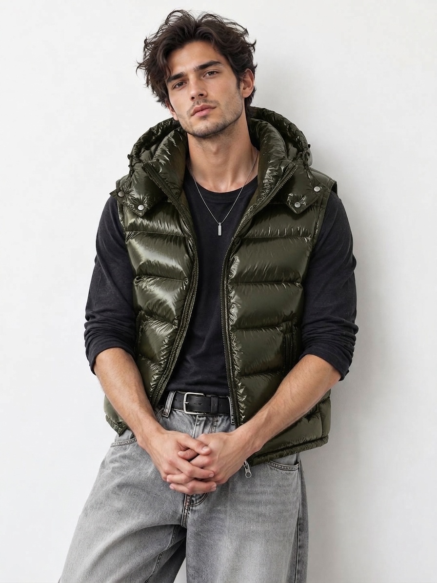 Wholesaler KZR - Sleeveless Hooded Shiny Mirror Puffer Vest