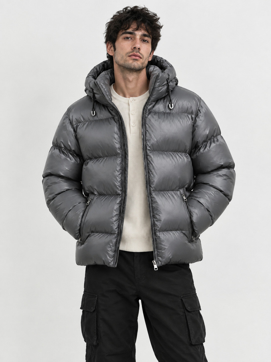 Großhändler KZR - Glänzende Steppjacke mit Kapuze