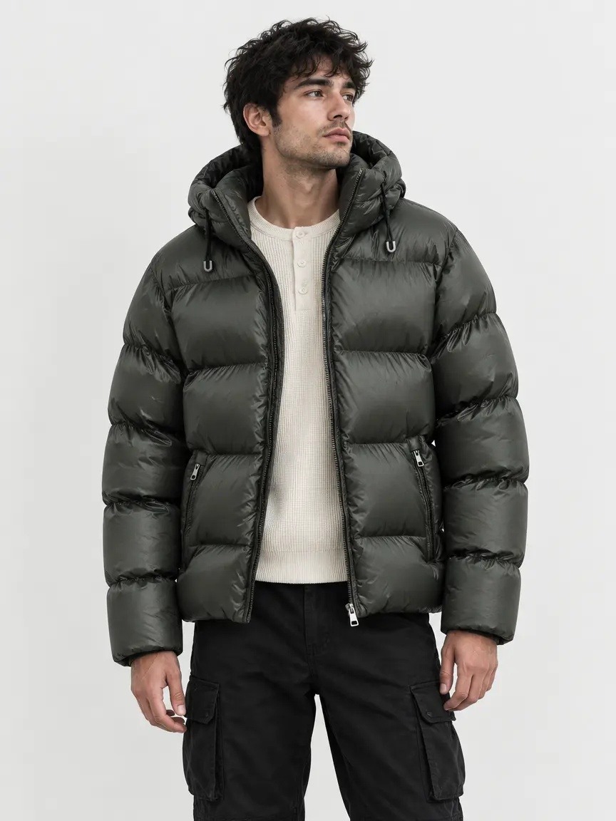 Großhändler KZR - Glänzende Steppjacke mit Kapuze