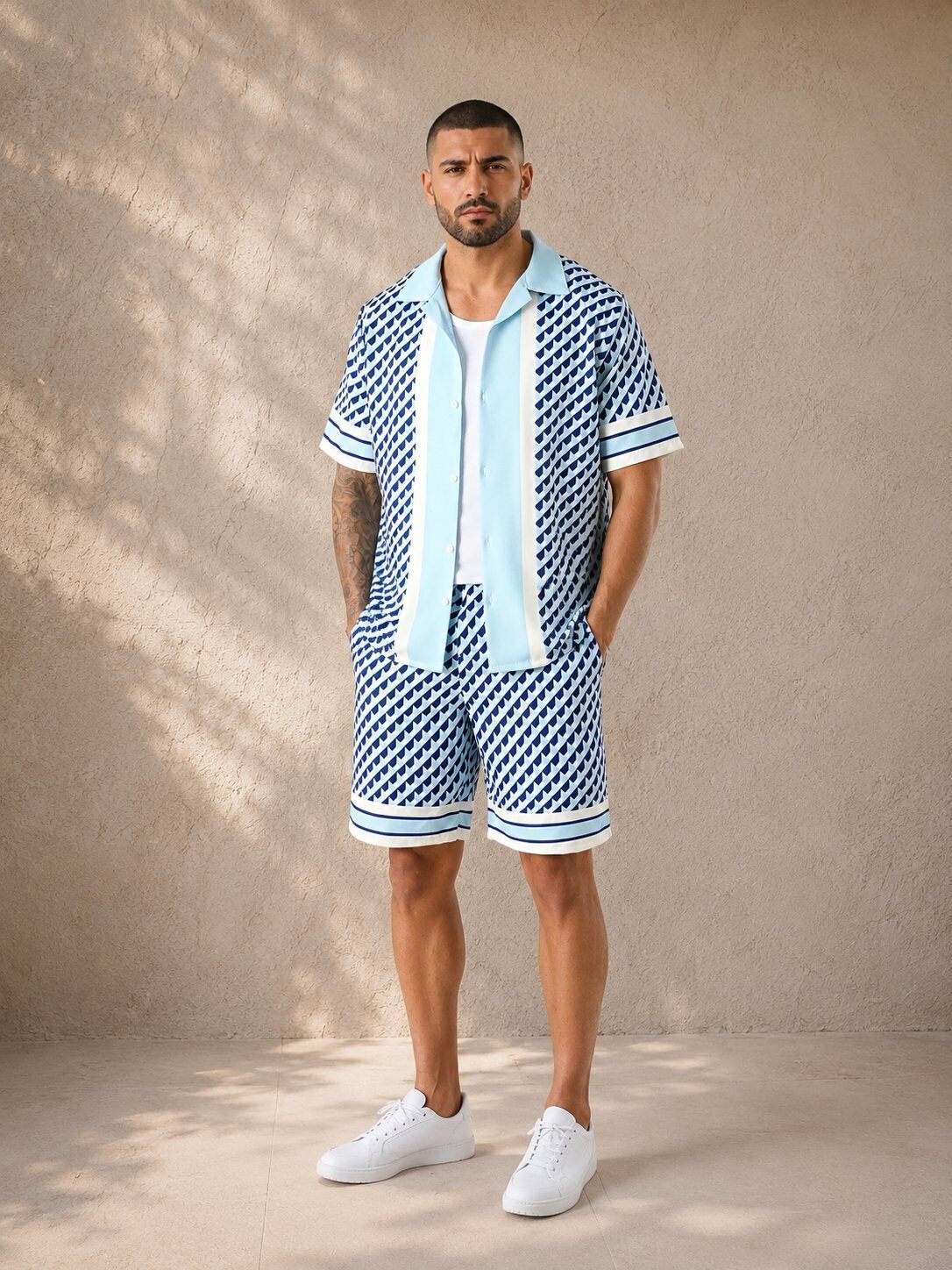 Grossista KZR - Completo camicia e pantaloncini con motivo