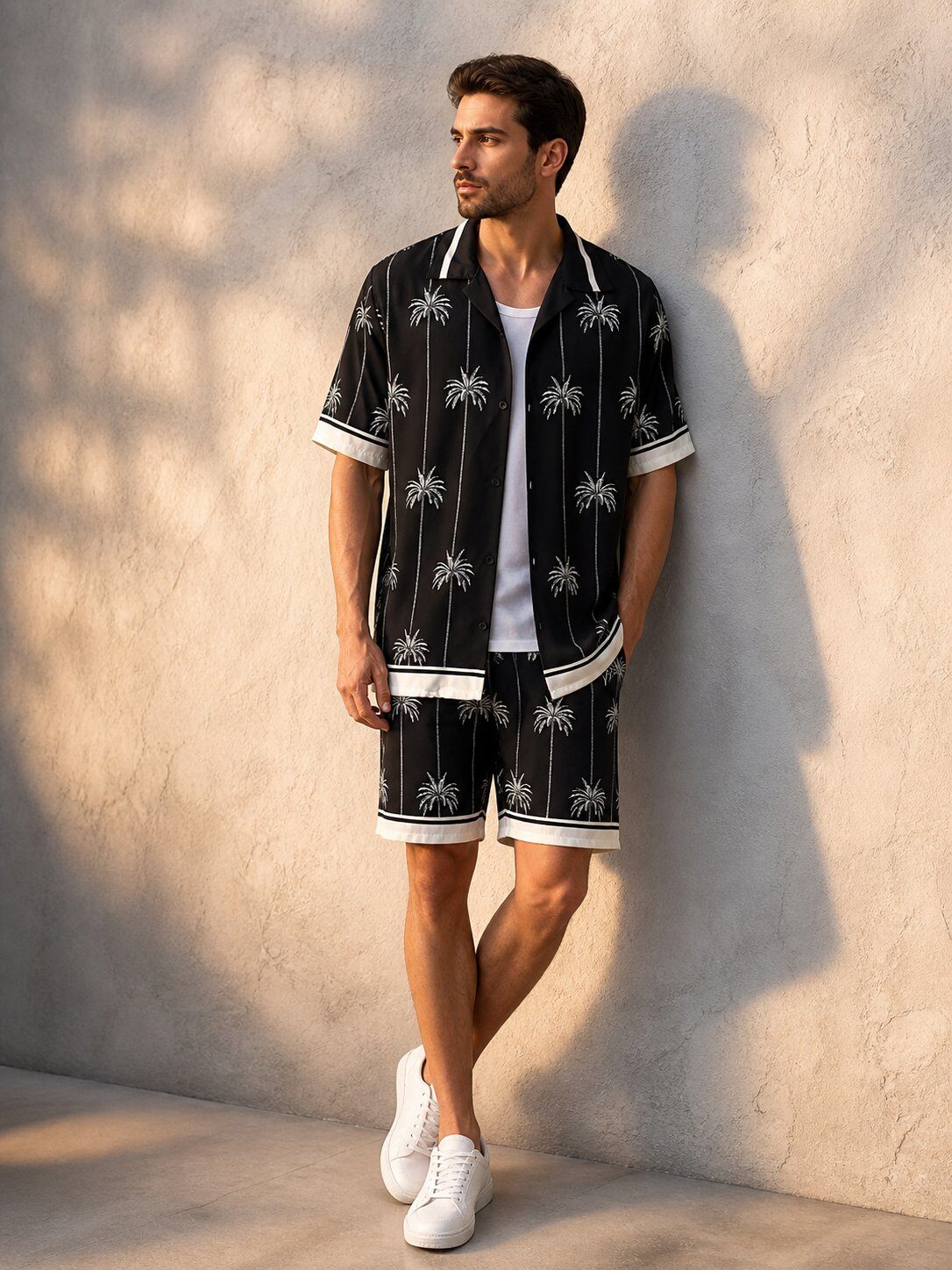 Wholesaler KZR - Palm Print Shirt & Shorts Set