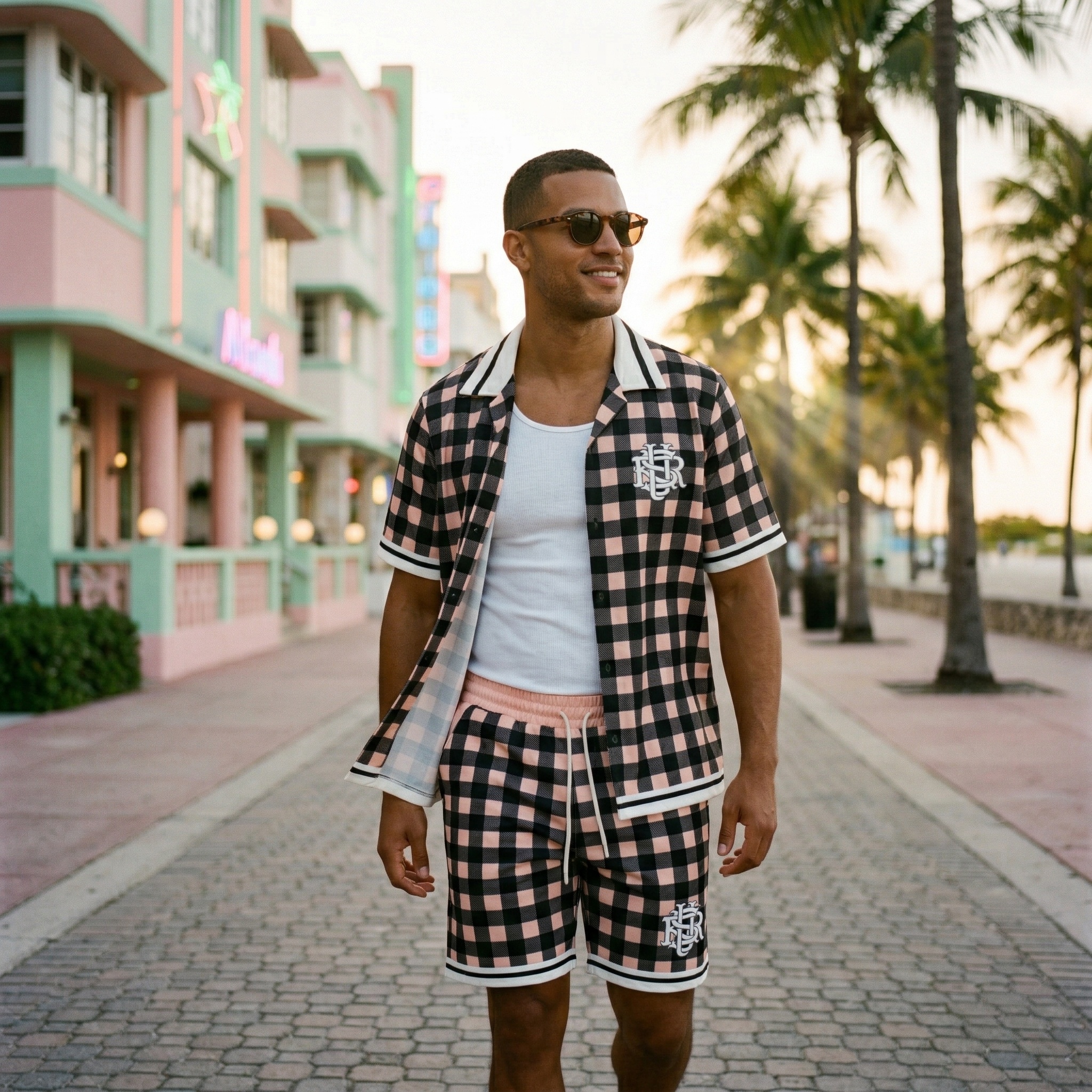 Wholesaler KZR - Tartan Club Shirt & Shorts Set