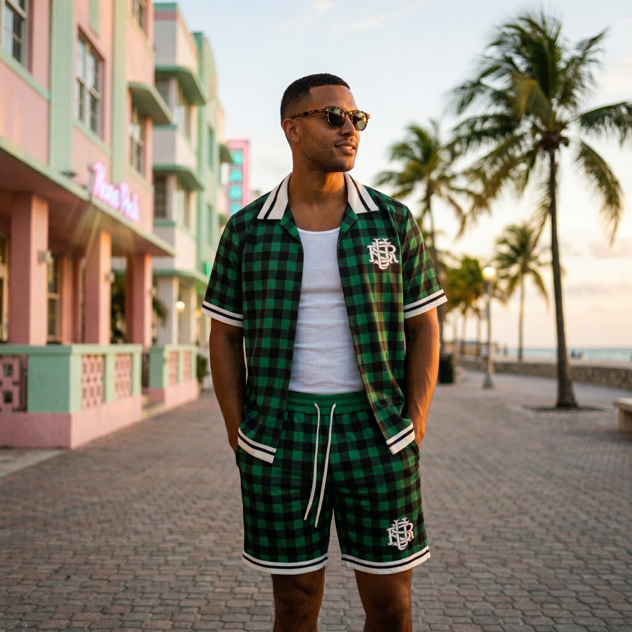 Wholesaler KZR - Tartan Club Shirt & Shorts Set