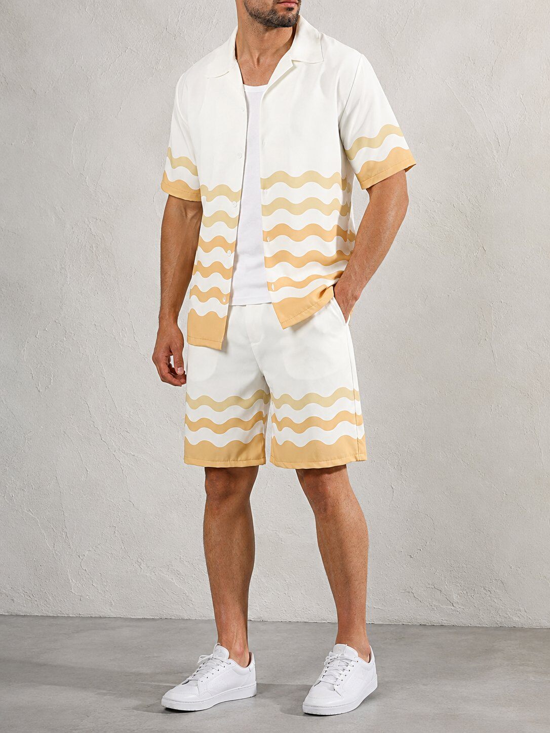Wholesaler KZR - Two-tone wavy pattern t-shirt and shorts set
