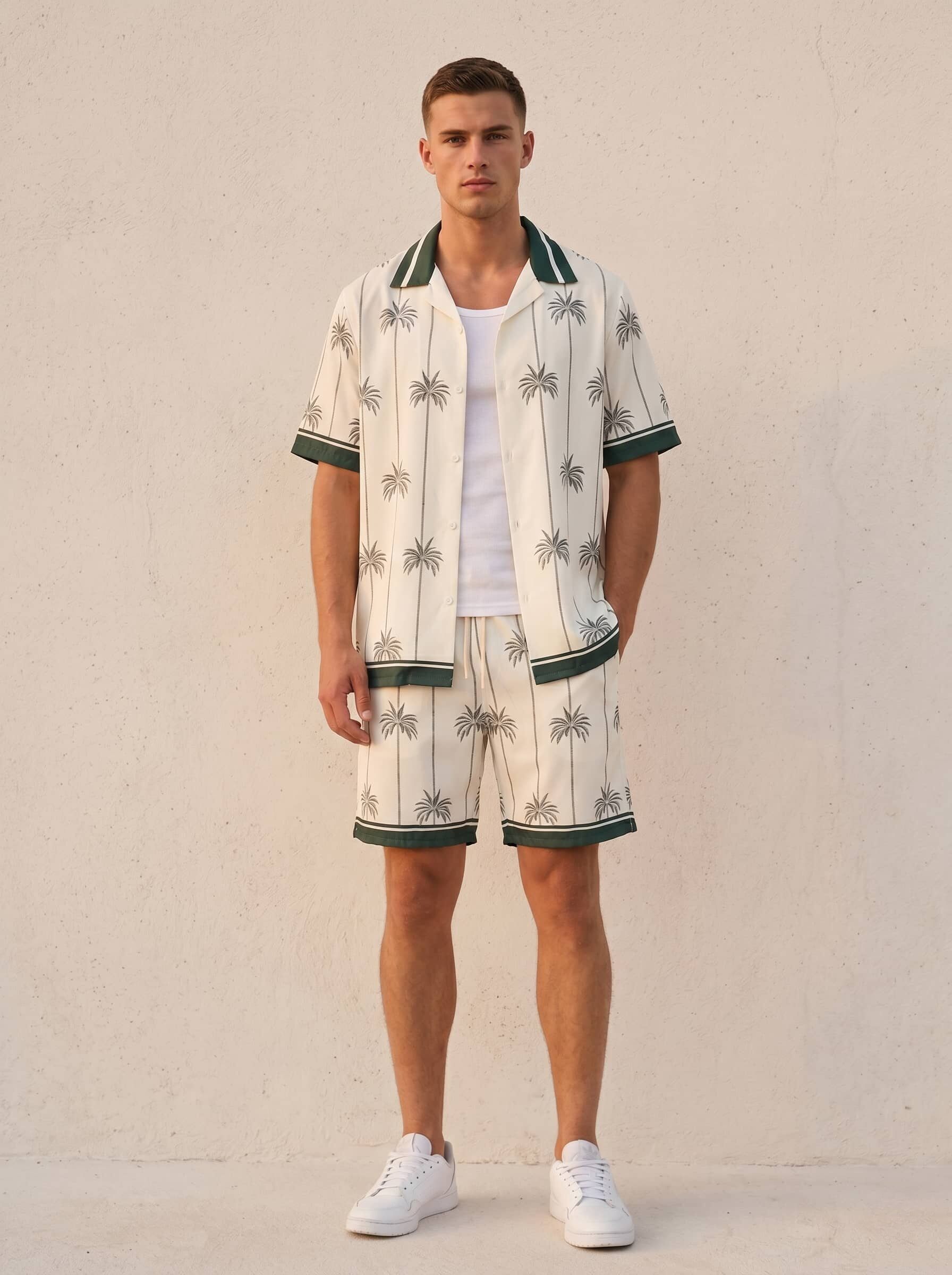 Wholesaler KZR - Palm Print Shirt & Shorts Set