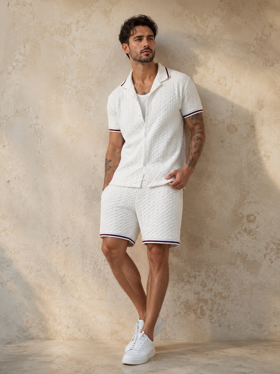 Grossista KZR - Completo camicia e pantaloncini a maglia intrecciata