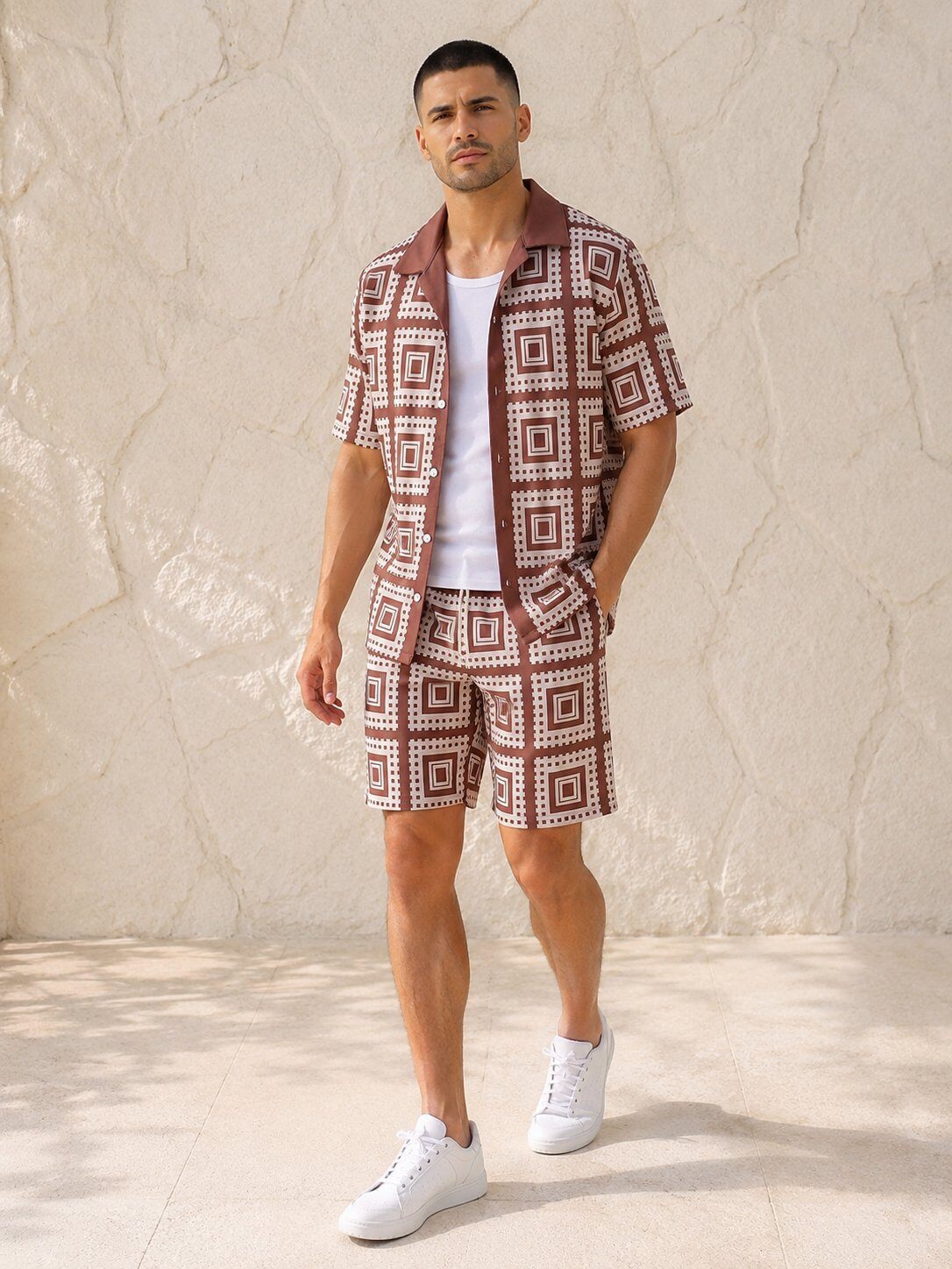 Wholesaler KZR - Geometric Square Shirt & Shorts Set