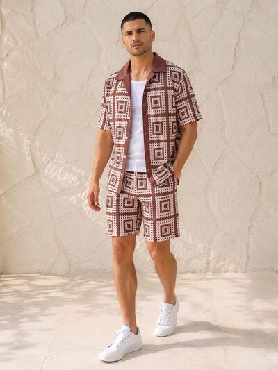 Großhändler KZR - Geometrisches Quadrat Hemd & Shorts Set Großhändler KZR - Geometrisches Quadrat Hemd & Shorts Set