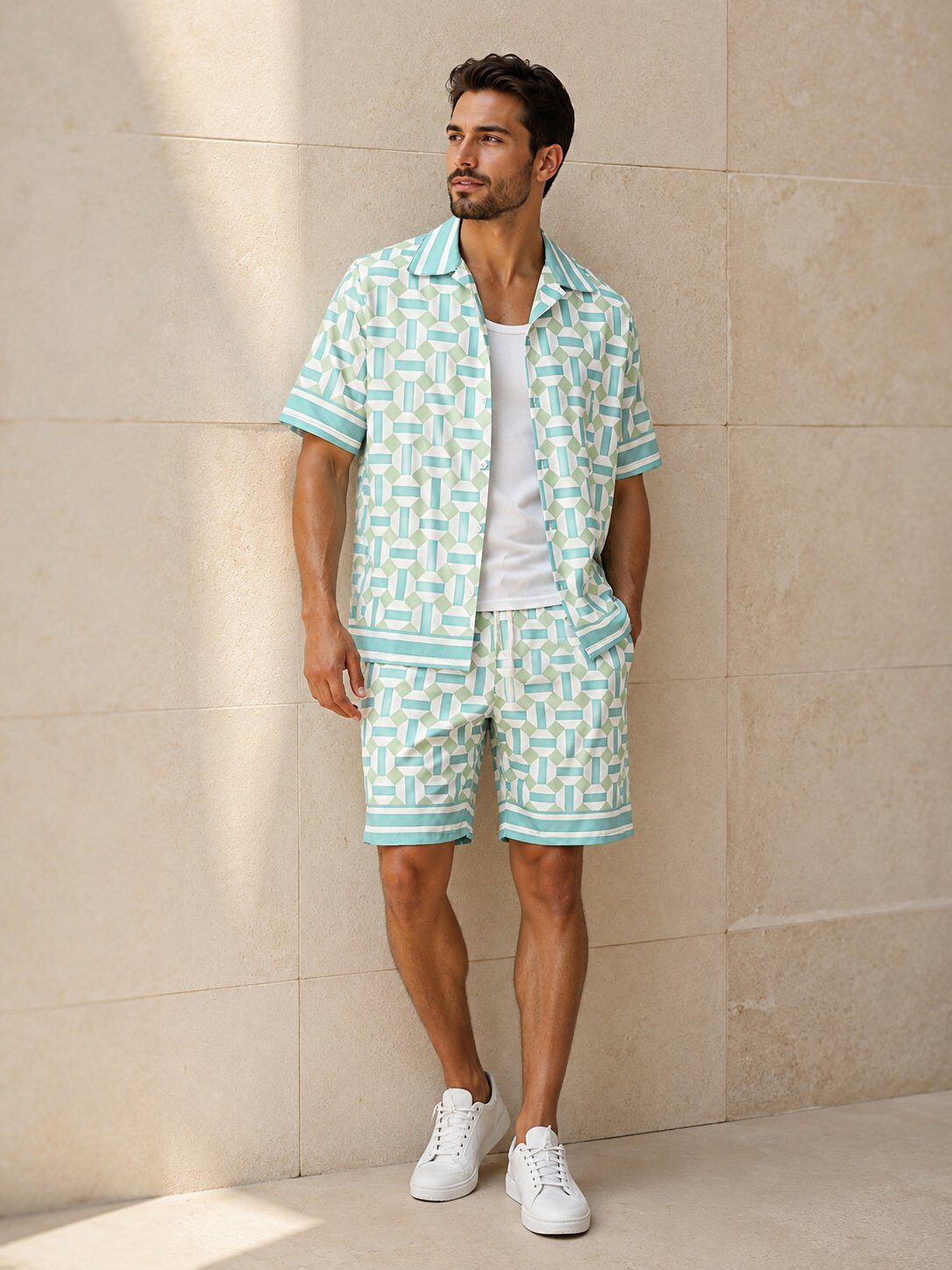 Wholesaler KZR - Patterned shirt and shorts set