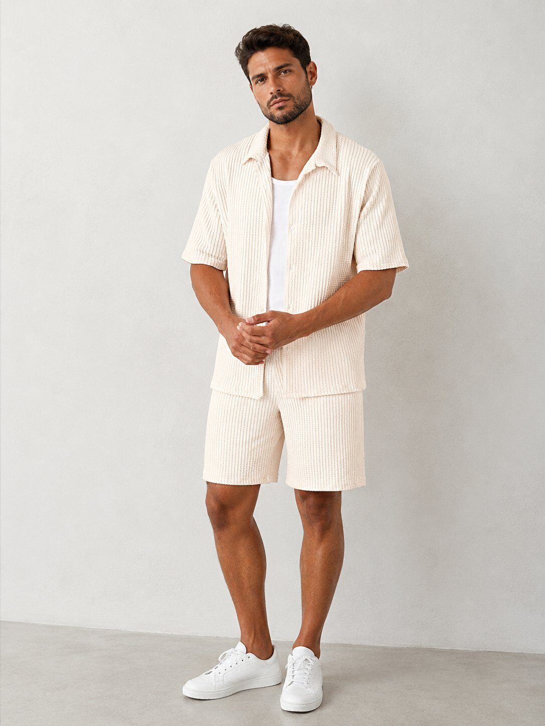 Grossista KZR - Completo camicia e pantaloncini testurizzati