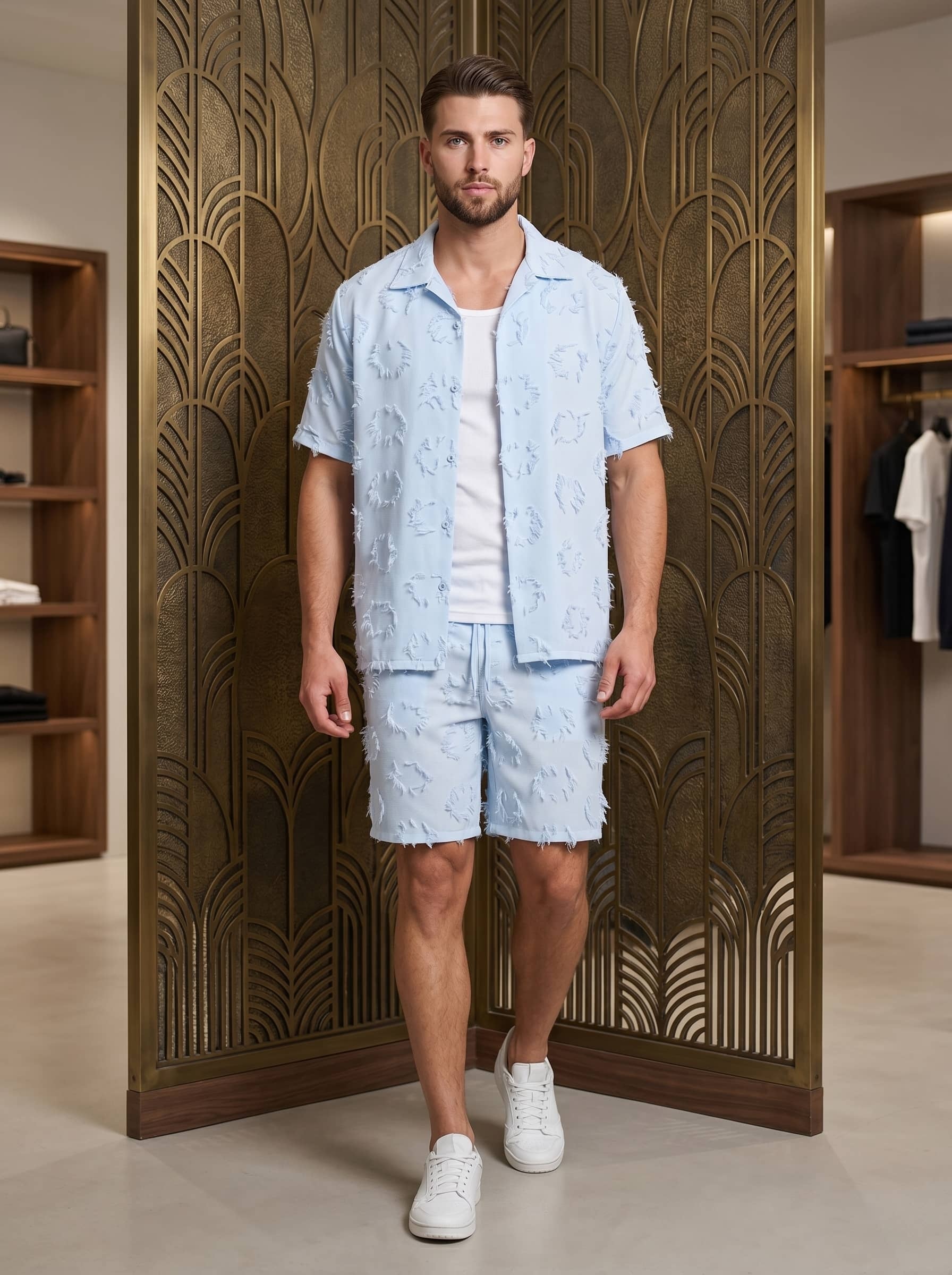 Großhändler KZR - Bouclé-Set mit Fransen: Hemd & Shorts