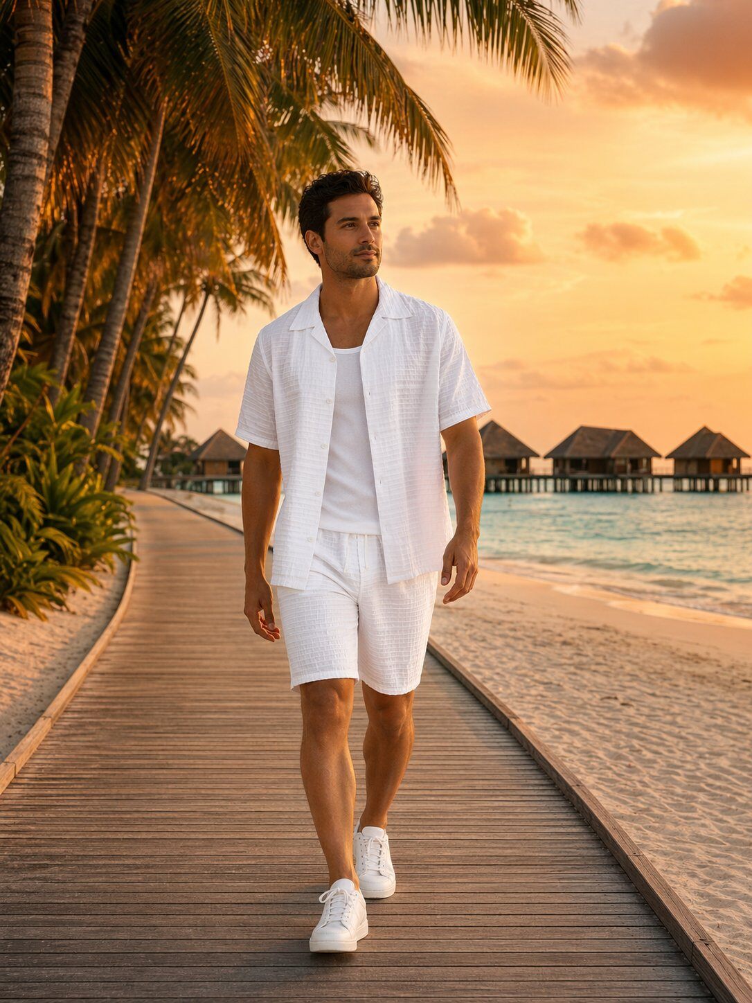 Großhändler KZR - Gestreiftes Hemd & Shorts mit elastischem Bund Set