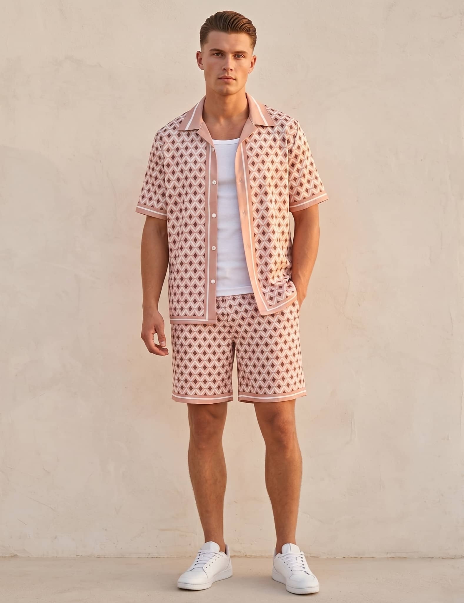 Wholesaler KZR - Geometric Print Shirt & Shorts Set