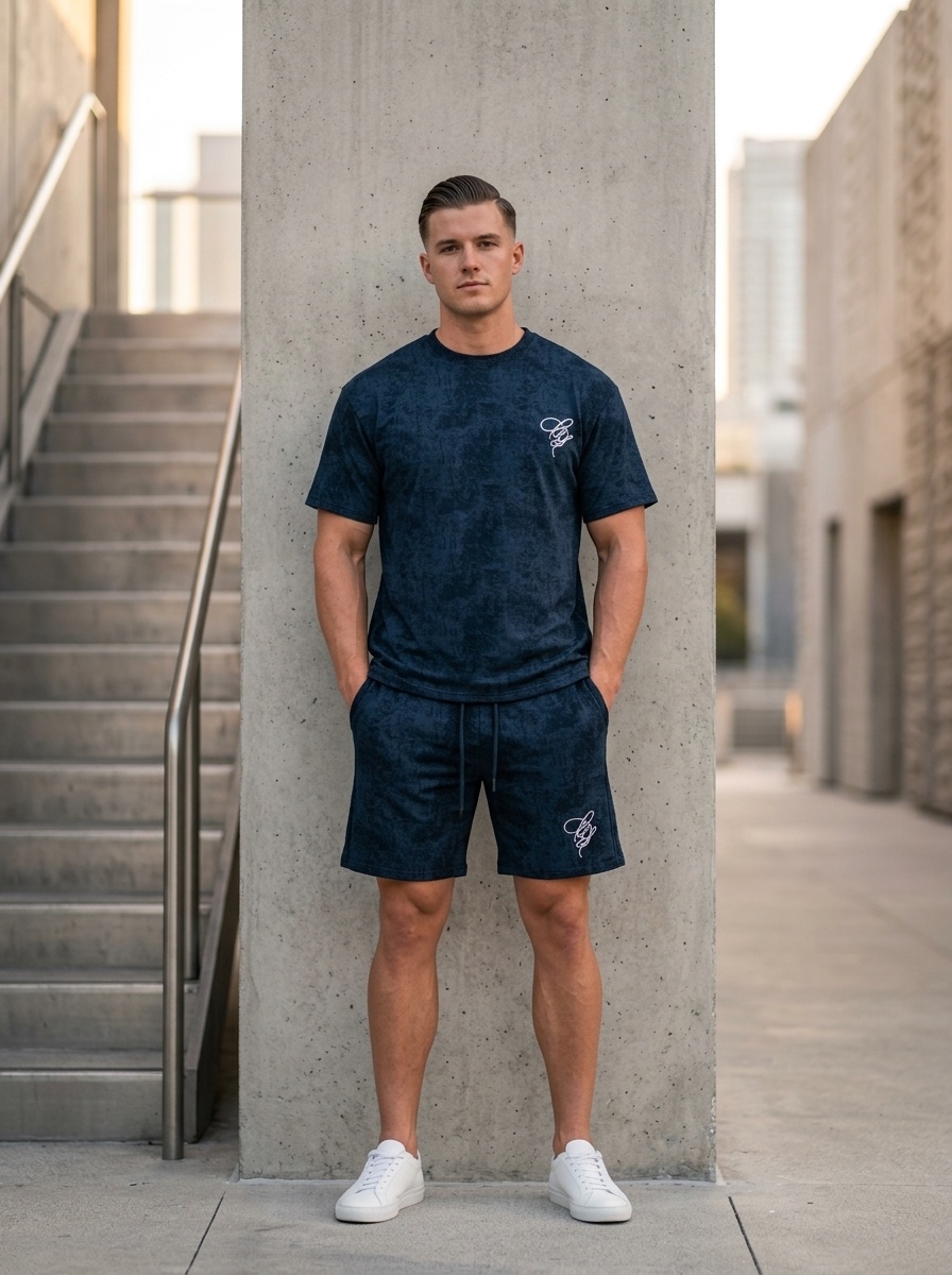 Grossista KZR - Completo T-shirt e Pantaloncini Effetto Marmo