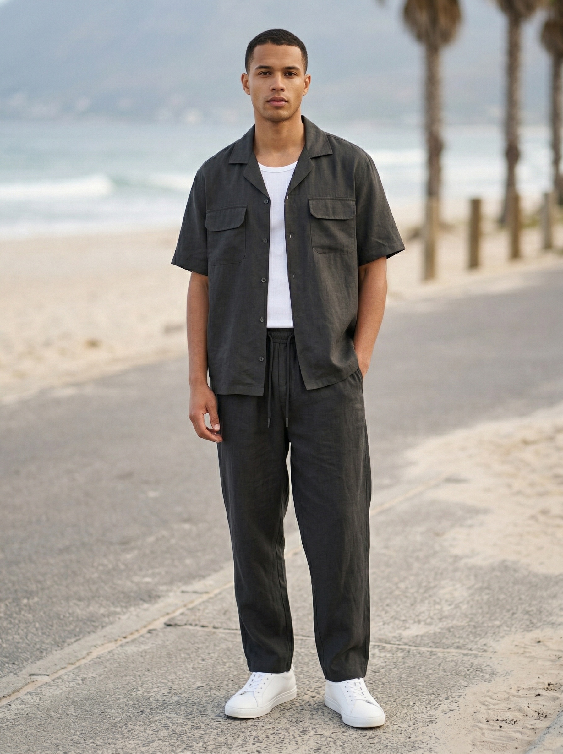 Wholesaler KZR - Camp collar shirt and straight-leg pants set