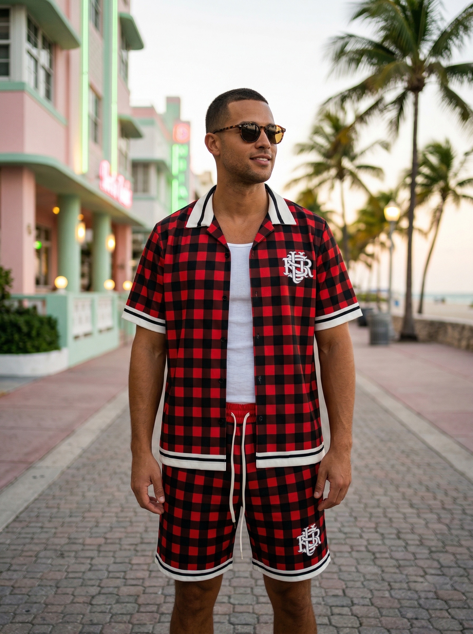 Wholesaler KZR - Tartan Club Shirt & Shorts Set