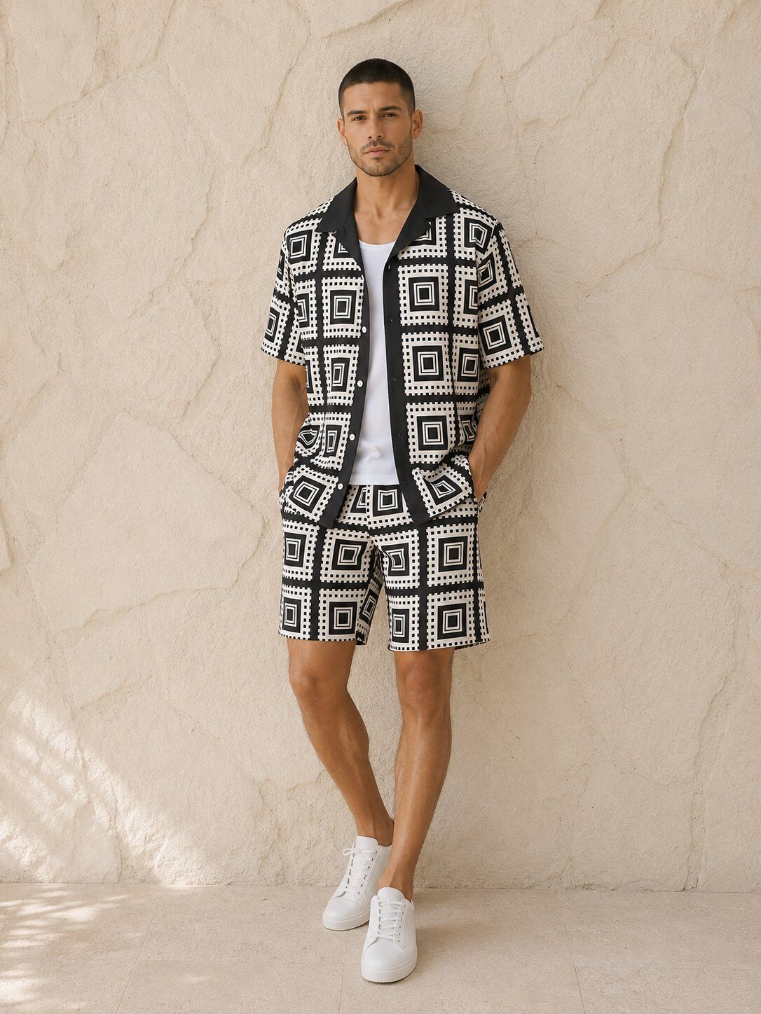 Großhändler KZR - Quadratisches Geometrisches Hemd & Shorts Set