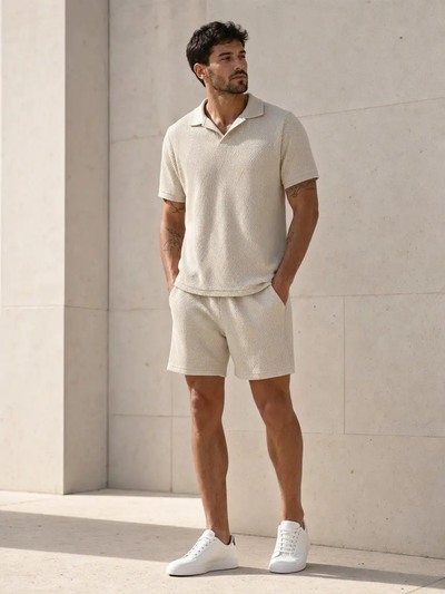 Großhändler KZR - Strukturiertes Polo- & Shorts-Set Großhändler KZR - Strukturiertes Polo- & Shorts-Set