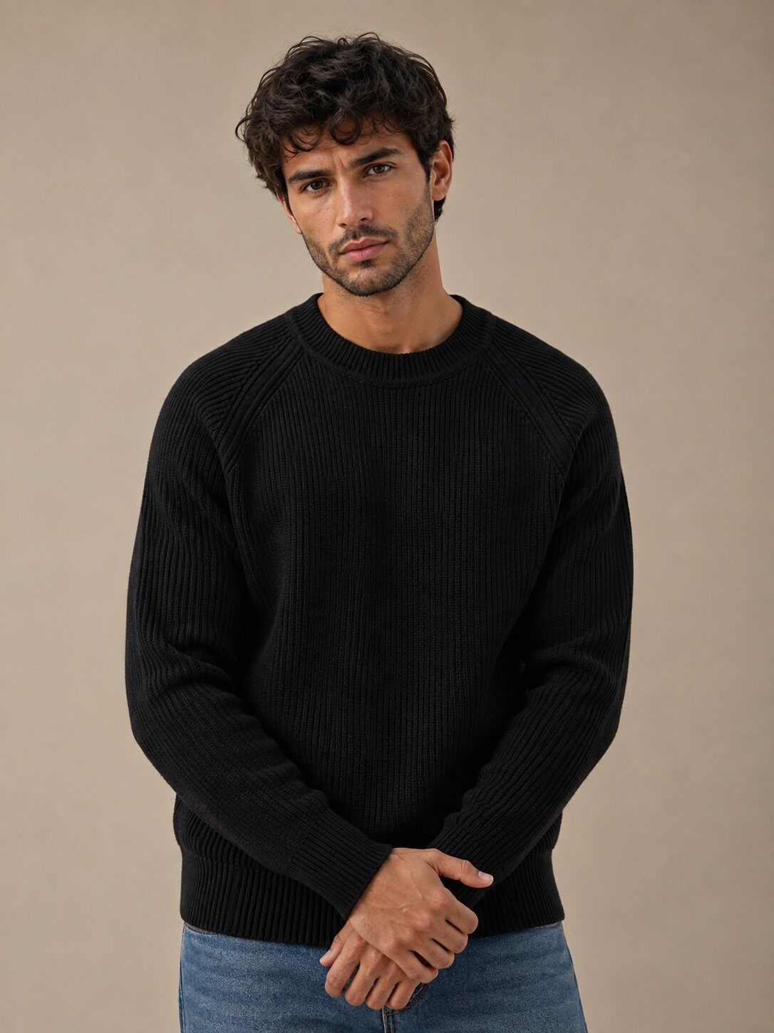 Wholesaler KZR - Ribbed Knit Crew Neck Sweater